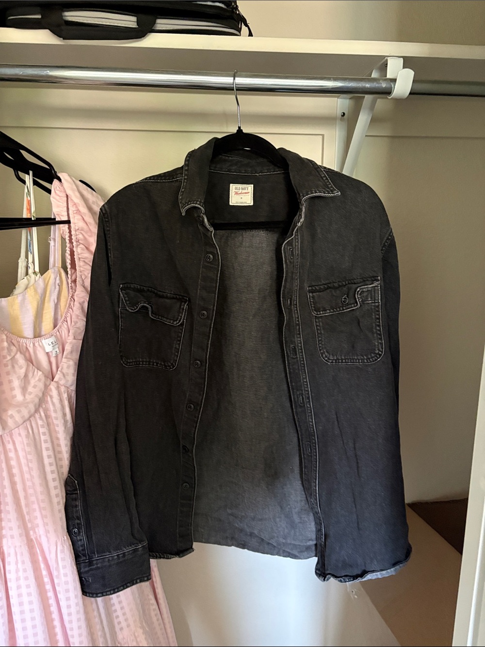 Old Navy Men's Faded Black Denim Shirt Jacket